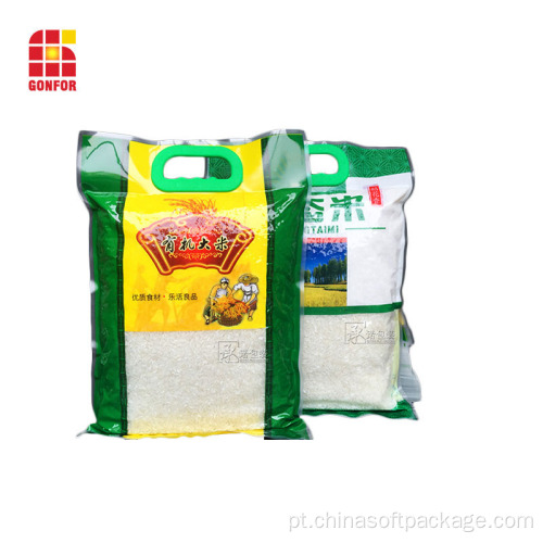 Saco impresso costume do arroz do empacotamento de alimento 10kg com punho